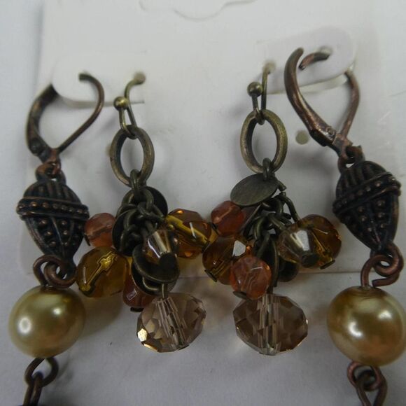 Pierced Earring Lot Fishhook Lever Back Brown Beaded Dangle Boho Festival Career - Picture 3 of 6